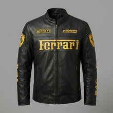 Load image into Gallery viewer, Men’s Ferrari-Inspired Leather Racing Jacket – Real Leather Biker Style