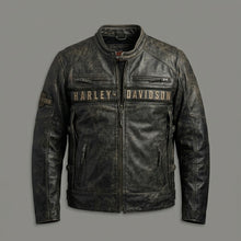 Laden Sie das Bild in den Galerie-Viewer, Herren Distressed Leder Bikerjacke – Harley Davidson Vintage Racing Moto Stil