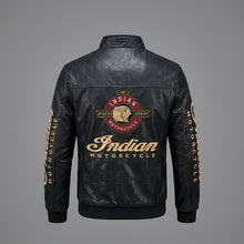 Load image into Gallery viewer, Men’s Indian-Style Leather Racing Jacket – Premium Black Moto Bomber