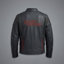 Load image into Gallery viewer, Men’s Matte Black Leather Biker Jacket – Red Stitch Harley Moto Style