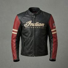Laden Sie das Bild in den Galerie-Viewer, Herren Vintage Leder-Motorradjacke im Indian-Stil – Rot & Schwarz Moto Style