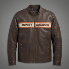 Load image into Gallery viewer, Men’s Harley Two-Tone Leather Biker Jacket – Brown & Black