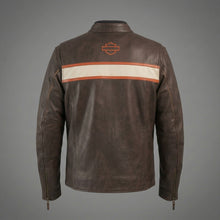 Load image into Gallery viewer, Men’s Harley Two-Tone Leather Biker Jacket – Brown & Black