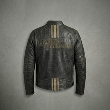 Laden Sie das Bild in den Galerie-Viewer, Leder-Bikerjacke für Herren im Harley-Stil – besticktes Stern- & Schriftzugdesign
