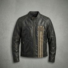 Laden Sie das Bild in den Galerie-Viewer, Leder-Bikerjacke für Herren im Harley-Stil – besticktes Stern- & Schriftzugdesign