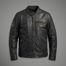 Load image into Gallery viewer, Men’s Vintage Harley-Style Leather Moto Jacket – Anniversary Graphic Edition