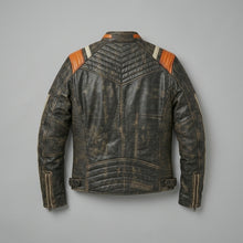 Laden Sie das Bild in den Galerie-Viewer, Herren-Lederjacke im Retro-Streifen-Design – Moto-Style in limitierter Auflage