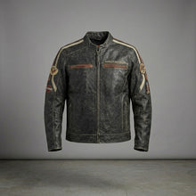 Load image into Gallery viewer, Men’s Harley-Style Distressed Leather Biker Jacket – Vintage Anthracite Moto