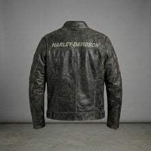 Load image into Gallery viewer, Men’s Harley-Style Distressed Leather Biker Jacket – Vintage Anthracite Moto