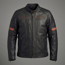 Laden Sie das Bild in den Galerie-Viewer, Herren Motorradjacke aus schwarzem Leder im Harley-Stil – Steppdetail an den Schultern