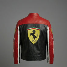 Load image into Gallery viewer, Men’s Black & Grey Leather Moto Jacket – Racing Style Genuine Leather