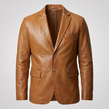Load image into Gallery viewer, Men’s Tan Lambskin Leather Blazer – Classic Two-Button Tailored Sport Coat