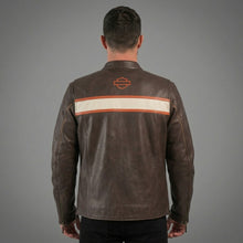 Load image into Gallery viewer, Men’s Harley Two-Tone Leather Biker Jacket – Brown & Black