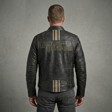 Laden Sie das Bild in den Galerie-Viewer, Leder-Bikerjacke für Herren im Harley-Stil – besticktes Stern- & Schriftzugdesign