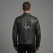 Laden Sie das Bild in den Galerie-Viewer, Herren Totenkopf Distressed Leder Bikerjacke – Harley-Style Moto