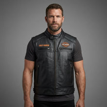 Load image into Gallery viewer, Men’s Harley-Style Leather Roadster Vest – Premium Black Top-Grain