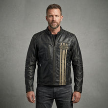 Laden Sie das Bild in den Galerie-Viewer, Leder-Bikerjacke für Herren im Harley-Stil – besticktes Stern- & Schriftzugdesign