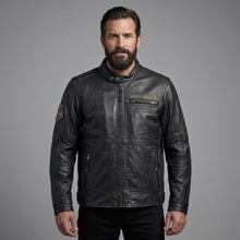 Load image into Gallery viewer, Men’s Vintage Harley-Style Leather Moto Jacket – Anniversary Graphic Edition