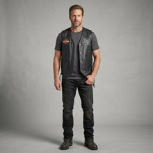 Load image into Gallery viewer, Men’s Harley-Style Leather Biker Vest – Real Leather Club Cut Snap Button
