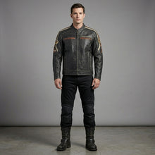 Load image into Gallery viewer, Men’s Harley-Style Distressed Leather Biker Jacket – Vintage Anthracite Moto