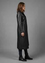 Load image into Gallery viewer, Women’s Black Real Leather Long Coat – Classic Elegant Trench Overcoat