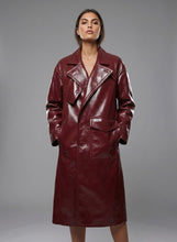 Laden Sie das Bild in den Galerie-Viewer, Damen Zweireihiger Leder-Trenchcoat – Eleganter, klassischer langer Übermantel