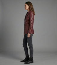 Load image into Gallery viewer, Women’s Burgundy Real Leather Biker Jacket – Classic Moto Style