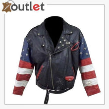 Load image into Gallery viewer, Vintage 80s USA Flag Brando Stars Studded Bomber Leather Jacket
