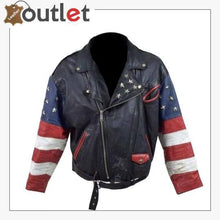 Load image into Gallery viewer, Vintage 80s USA Flag Brando Stars Studded Bomber Leather Jacket