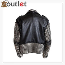 Load image into Gallery viewer, Handmade Mens Black Fashion Punk Style Studded Leather Jacket Biker Jacket