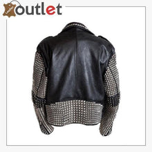 Load image into Gallery viewer, Handmade Mens Black Fashion Punk Style Studded Leather Jacket Biker Jacket
