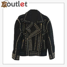 Load image into Gallery viewer, Handmade Mens Black Fashion Studded Punk Style Suede Jacket
