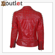 Load image into Gallery viewer, Handmade Womens Red Fashion Studded Punk Style Leather Jacket