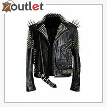 Load image into Gallery viewer, Handmade Mens Black Fashion Studded Punk Style Leather Jacket