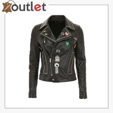 Load image into Gallery viewer, Silver Studded Biker Jacket with Pins