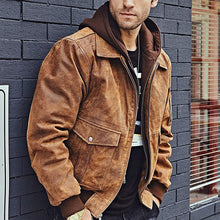 Load image into Gallery viewer, Air Force Aviator Hooded Leather Bomber Jacket