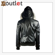 Load image into Gallery viewer, Arctic Freeze Black Bomber Womens Leather Jacket with Hoodie - Leather Outlet