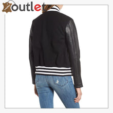 Load image into Gallery viewer, Biker Black Varsity Jacket For Women - Leather Outlet