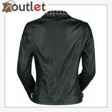 Load image into Gallery viewer, Black Classic Rounded Silver Studded Zip Leather Jacket