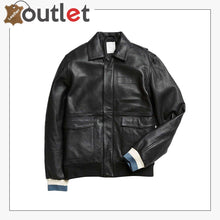 Load image into Gallery viewer, Black Shirt Style Leather Bomber Jacket - Leather Outlet