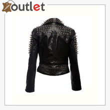 Load image into Gallery viewer, Black Spikes Studded Punk Leather Jacket - Leather Outlet