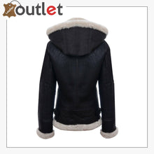 Load image into Gallery viewer, Brown Cream RAF Aviator B3 Womens Hooded Sheepskin Leather Jacket - Leather Outlet