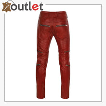 Load image into Gallery viewer, Cherry Red Zipper Leather Pants