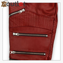 Load image into Gallery viewer, Cherry Red Zipper Leather Pants