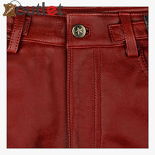 Load image into Gallery viewer, Cherry Red Zipper Leather Pants