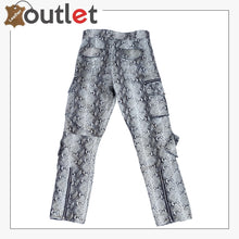 Load image into Gallery viewer, Crazy Black and white Real Cowhide snake print leather cargo spiked pants Leather Outlet