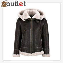 Load image into Gallery viewer, Detachable Hood Ladies B3 Bomber Classic WW2 Sheepskin Jacket - Leather Outlet