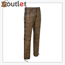 Load image into Gallery viewer, Brown Dirty Motorcycle Men's Biker Leather Trouser