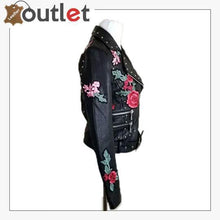 Load image into Gallery viewer, Embellished Silver Studded Embroidered Leather Jacket