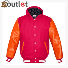 Load image into Gallery viewer, Genuine Orange Leather Varsity Jacket For Women